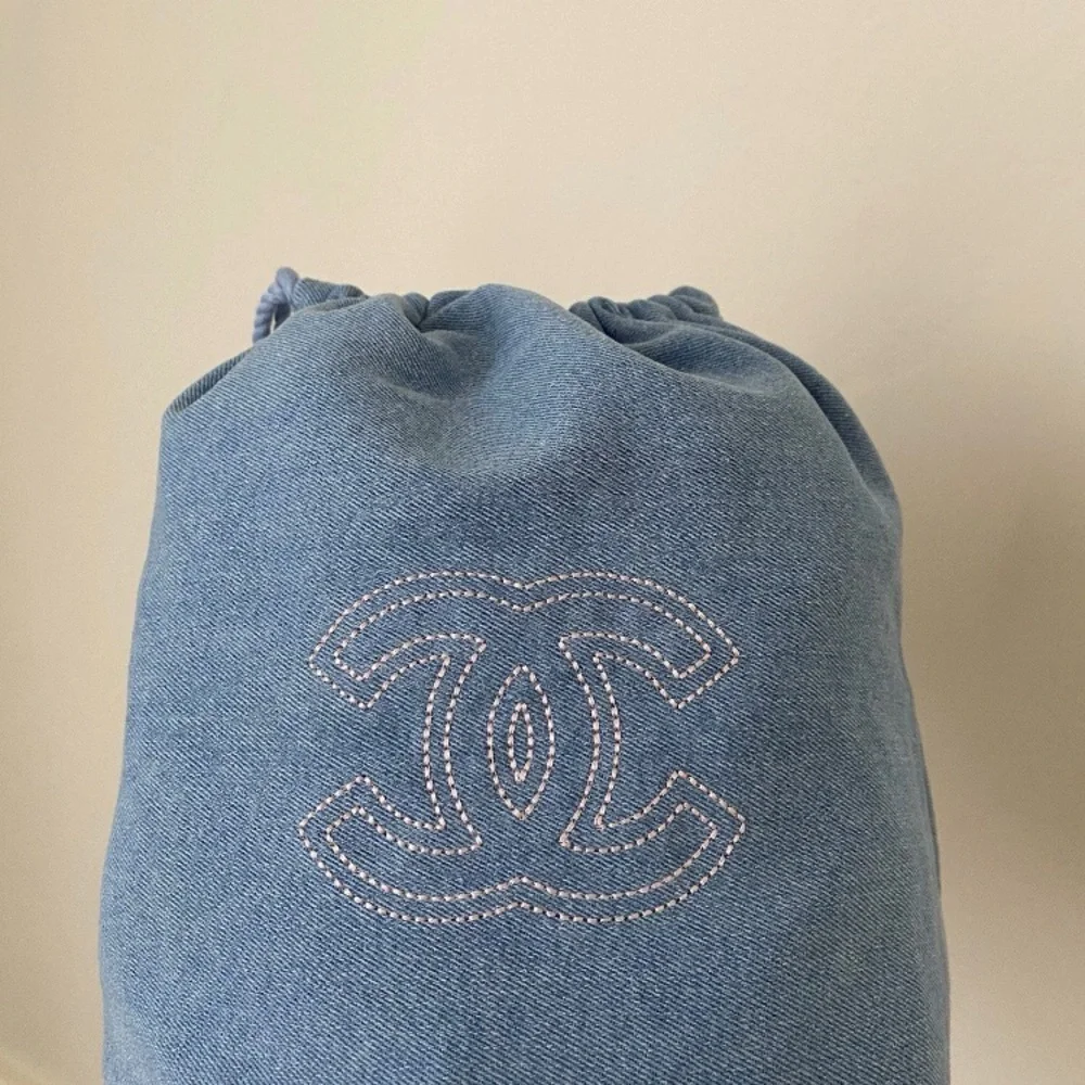 New Chanel Beauty GWP Light Blue Denim Drawstring Pouch Makeup Cosmetic Bag